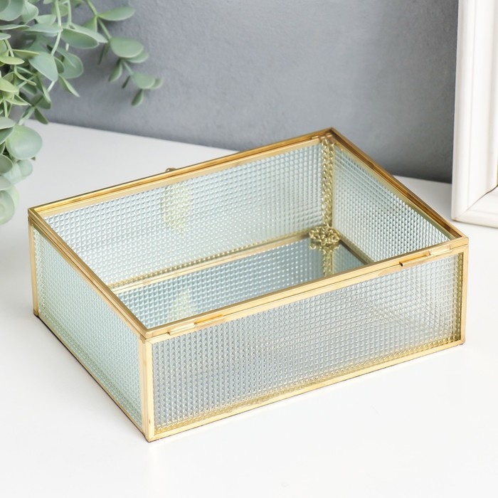 Шкатулка стекло с металлическим каркасом Шкатулка стекло с металлическим каркасом "Прямоугольная. Квадратики" 18,5х14х6,5 см