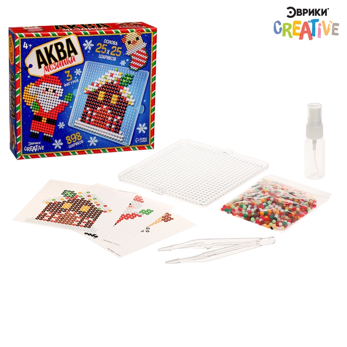 Аквамозаика «Дед Мороз, Домик и щеночек», 3 фигурки, 898 шариков Аквамозаика «Дед Мороз, Домик и щеночек», 3 фигурки, 898 шариков