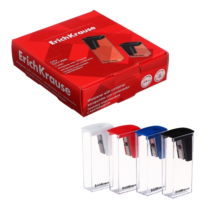 Точилка 1 отверстие ErichKrause Точилка 1 отверстие ErichKrause "City" Classic, с контейнером, пластиковая, МИКС
