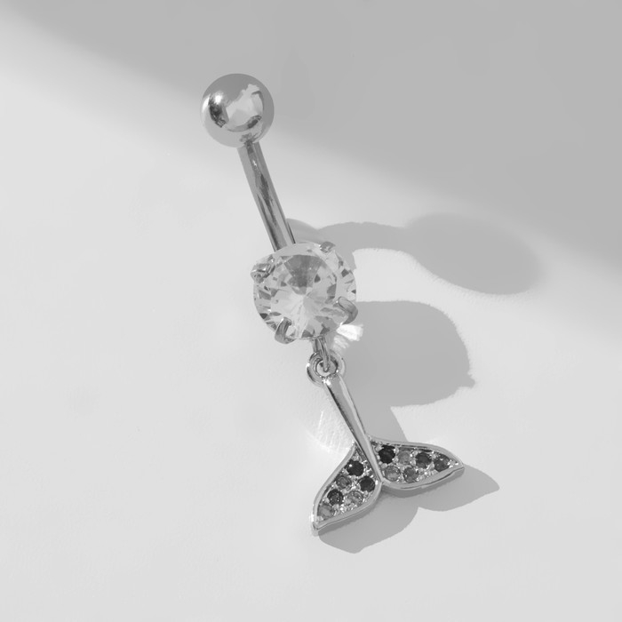 Пирсинг в пупок «Хвост» кита, штанга L=1 см, цвет белый в серебре Пирсинг в пупок «Хвост» кита, штанга L=1 см, цвет белый в серебре