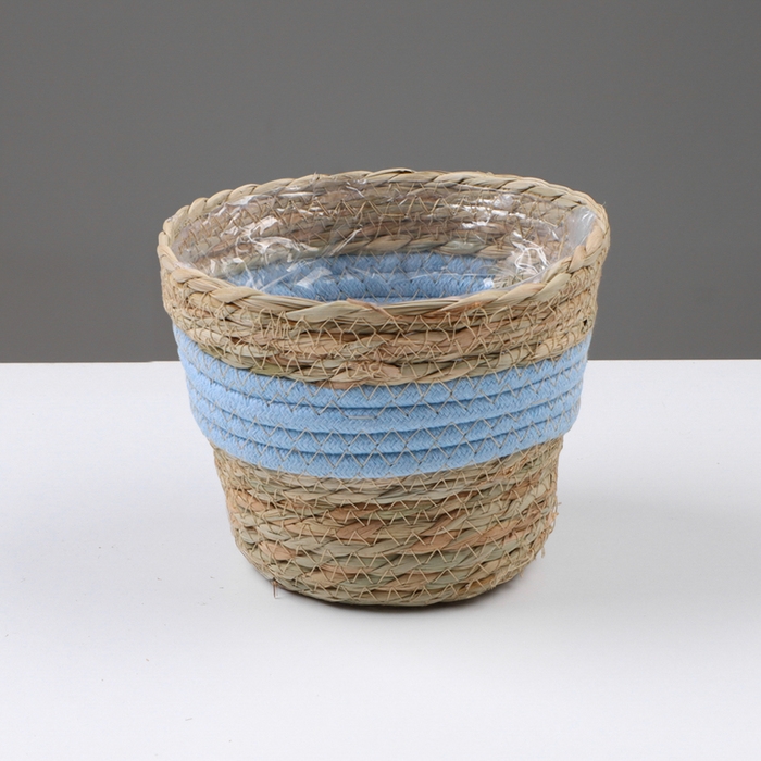 Кашпо плетеное  Кашпо плетеное "Намибия", 15,5х15,5х13,5 см, натуральный, голубой