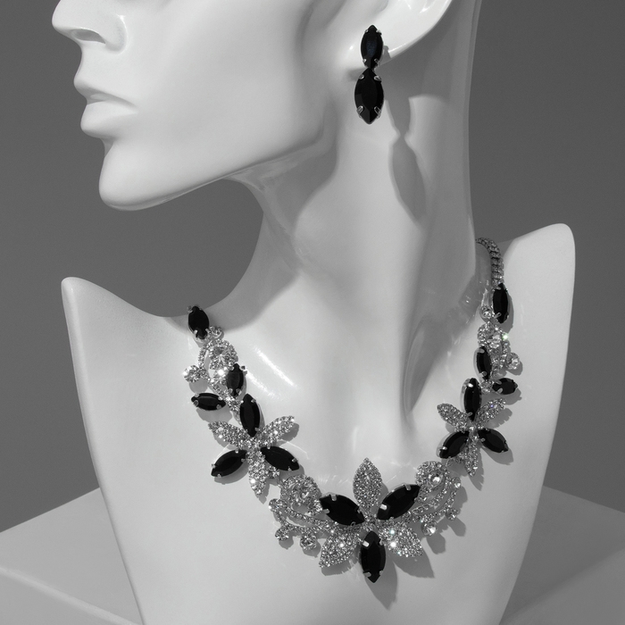 Набор 2 предмета: серьги, колье «Цветение» царское , цвет бело-серый в серебре Набор 2 предмета: серьги, колье «Цветение» царское , цвет бело-серый в серебре