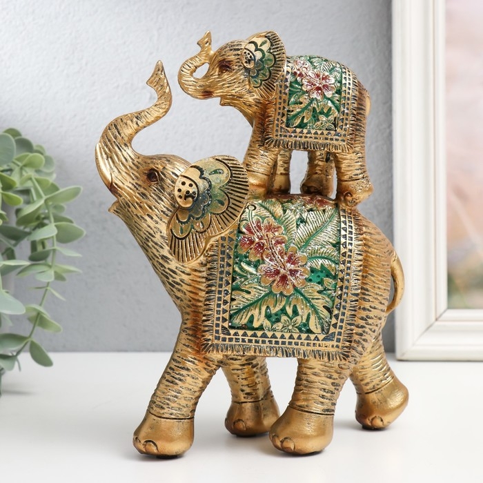 Сувенир полистоун Сувенир полистоун "Слон со слонёнком на спине - Экзотические цветы" 16х6,5х20,5 см