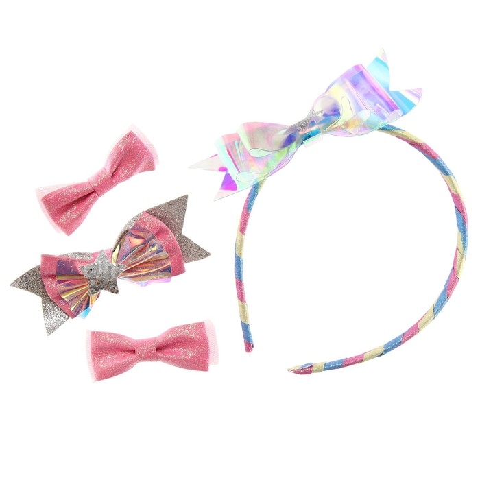 Аксессуары для волос, 4 штуки, ободок с бантом и заколки Аксессуары для волос, 4 штуки, ободок с бантом и заколки