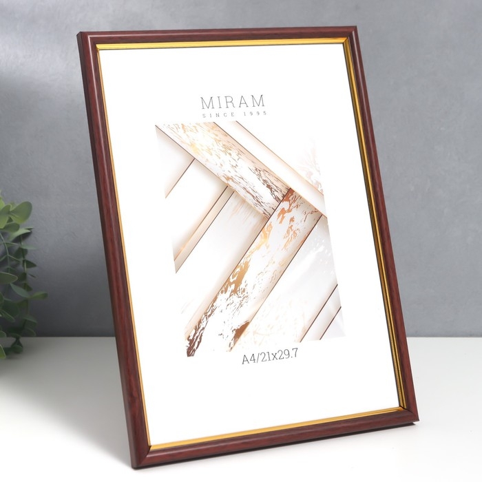 Фоторамка пластик Фоторамка пластик "МИРАМ" 21х29,7 см, (A4) бук с золотом (пластиковый экран)