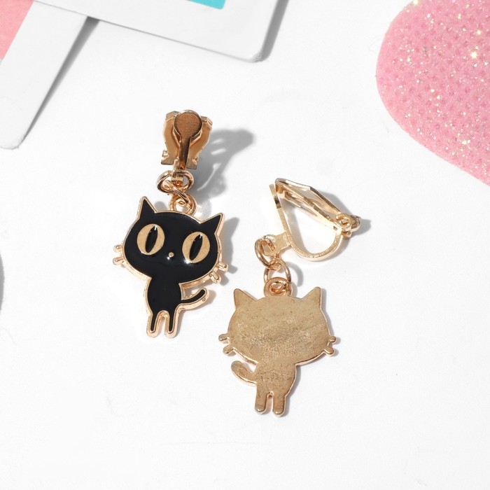 Клипсы детские «Выбражулька» котята, цвет чёрный в золоте Клипсы детские «Выбражулька» котята, цвет чёрный в золоте