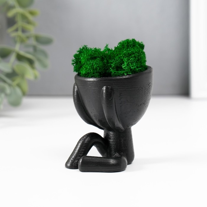 Кашпо бетонное  Кашпо бетонное "Мистер Грин" со мхом черный 5,5х6,5х6,5 см (мох зеленый стабилизированный)