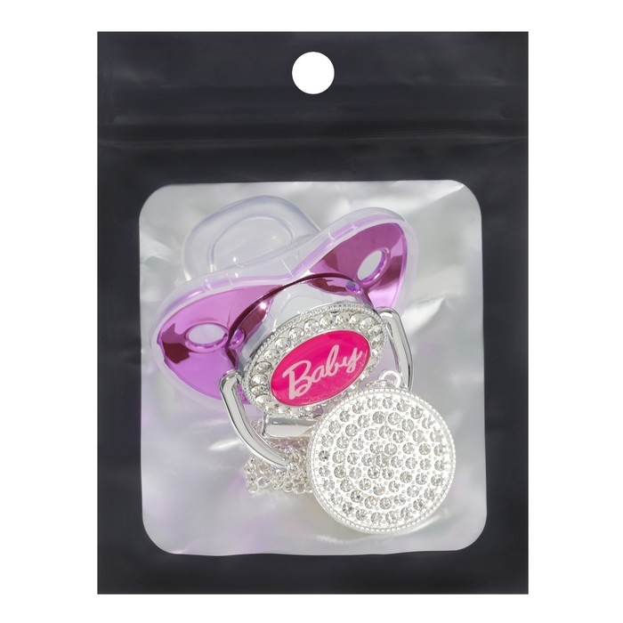 Соска - пустышка силиконовая ортодонтическая «BABY», от 6 мес., с колпачком + держатель - цепочка, цвет розовый/серебло, стразы Соска - пустышка силиконовая ортодонтическая «BABY», от 6 мес., с колпачком + держатель - цепочка, цвет розовый/серебло, стразы