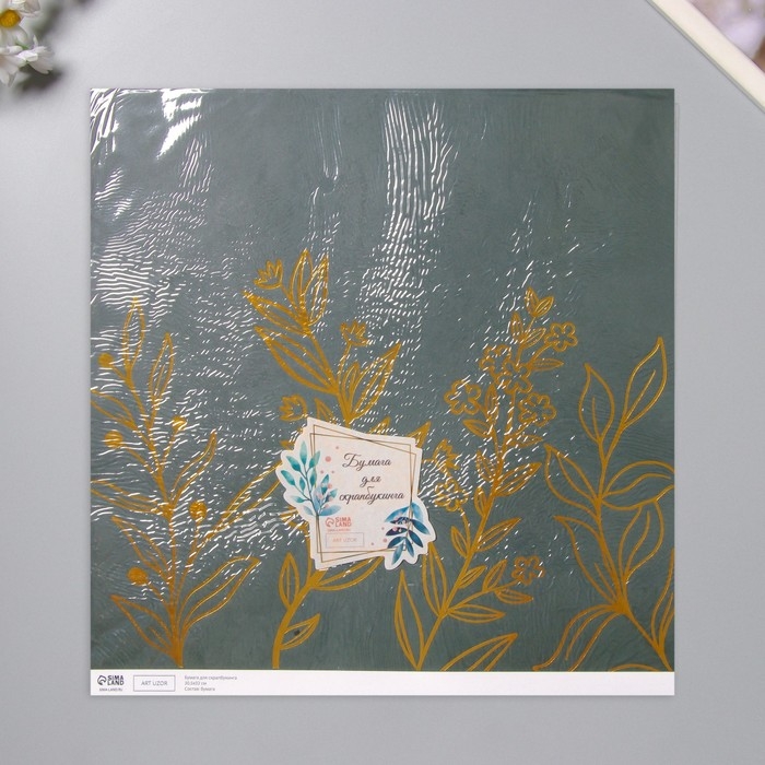 Бумага д/скрапа двусторонняя Бумага д/скрапа двусторонняя "Веера. Разнотравье золото", 180 гр, н-р 5 шт 30,5х32 см