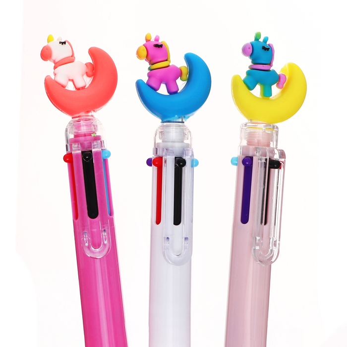 Ручка шариковая автоматическая 6-ти цветная Ручка шариковая автоматическая 6-ти цветная "Единорог на луне", МИКС