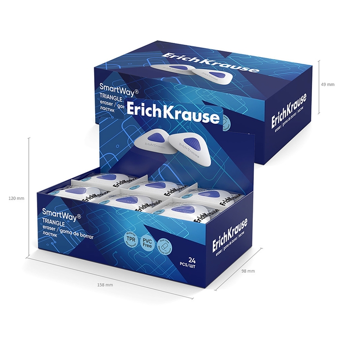 Ластик с держателем ErichKrause  Ластик с держателем ErichKrause "SmartWay Triangle", треугольный, средней жёсткости, гипоаллергенный, в пакете с европодвесом