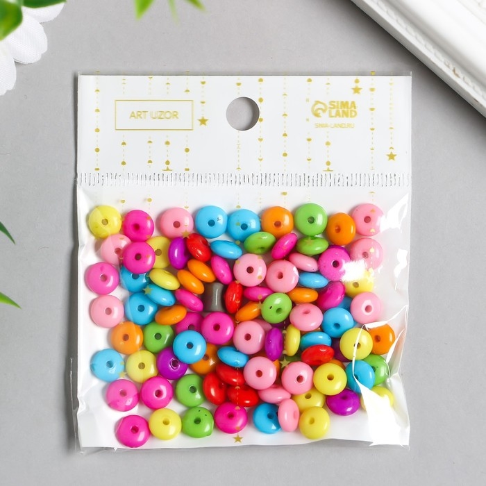 Бусины для творчества пластик "Яркие кружочки" набор 100 шт 0,4х0,8х0,8 см