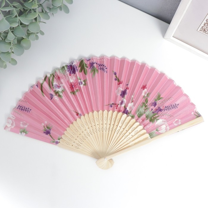 Веер бамбук, текстиль h=21 см Веер бамбук, текстиль h=21 см "Цветы" с чехлом, розовый