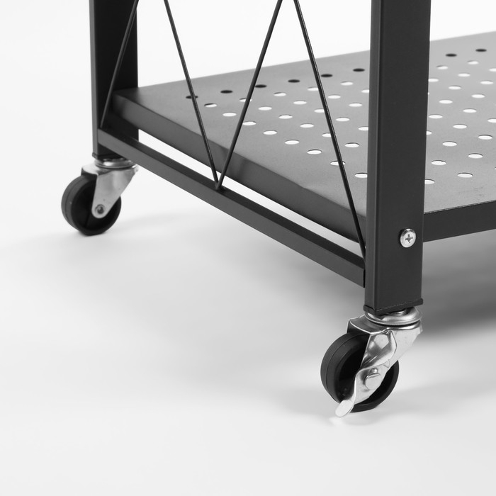 Стеллаж складной на колесах, 4 полки, 72×34×122см, цвет чёрный матовый