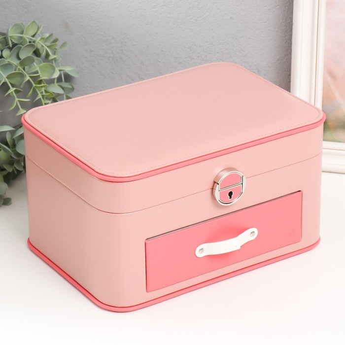 Шкатулка кожзам для украшений Шкатулка кожзам для украшений "Шейла" розовая с коралловым 25,5х18,5х14 см