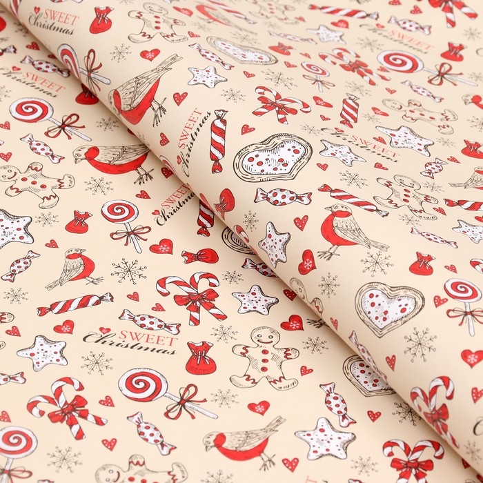 Новый год. Бумага упаковочная глянцевая  Новый год. Бумага упаковочная глянцевая "Рождественская конфета", 70 х 100 см, 1 лист