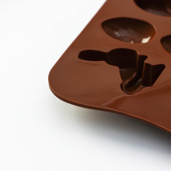 Форма для конфет и шоколада Доляна «Зайцы, утки и яйца», силикон, 22×10,2×1,4 см, 14 ячеек, цвет коричневый Форма для конфет и шоколада Доляна «Зайцы, утки и яйца», силикон, 22×10,2×1,4 см, 14 ячеек, цвет коричневый