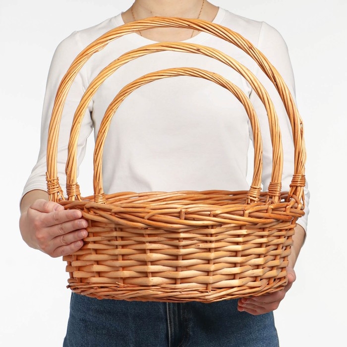 Набор плетеных корзин (ива), 39х14/40 см, 30х12/35 см, 25х10/30 см, 3 шт., светло-коричневый Набор плетеных корзин (ива), 39х14/40 см, 30х12/35 см, 25х10/30 см, 3 шт., светло-коричневый