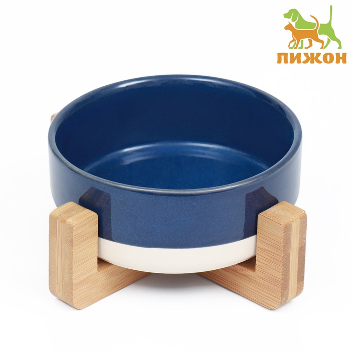 Миска керамическая на подставке 450 мл 13 х 5 см синяя с белым Миска керамическая на подставке 450 мл 13 х 5 см синяя с белым