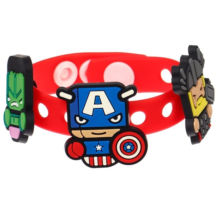 Браслет силиконовый со сменными джибитсами, 3 джибитса в комплекте, Мстители Браслет силиконовый со сменными джибитсами, 3 джибитса в комплекте, Мстители
