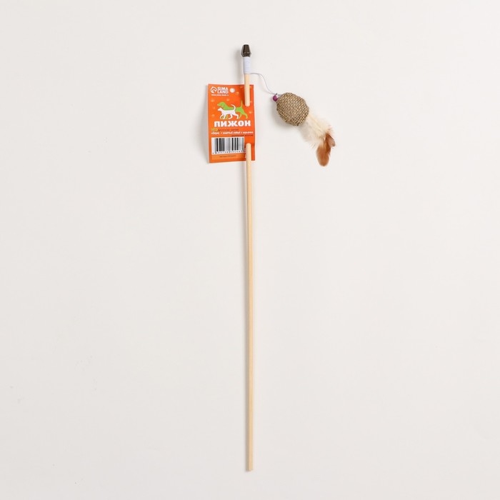 Дразнилка - удочка из эко-материалов  Дразнилка - удочка из эко-материалов "Шарик  с кошачьей мятой и перьями" на деревянной палочкой  915