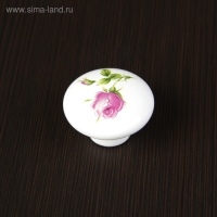 Ручка кнопка FLOWER Ceramics 004, d=38, керамическая, белая с рисунком