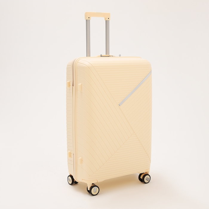 Чемодан большой 100 л (L), отдел на молнии, кодовый замок, 4 колеса, цвет бежевый Чемодан большой 100 л (L), отдел на молнии, кодовый замок, 4 колеса, цвет бежевый