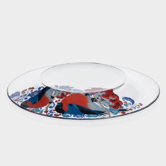 Тарелка стеклянная сервирвочная «Снегири на рябине», d=19,6 см