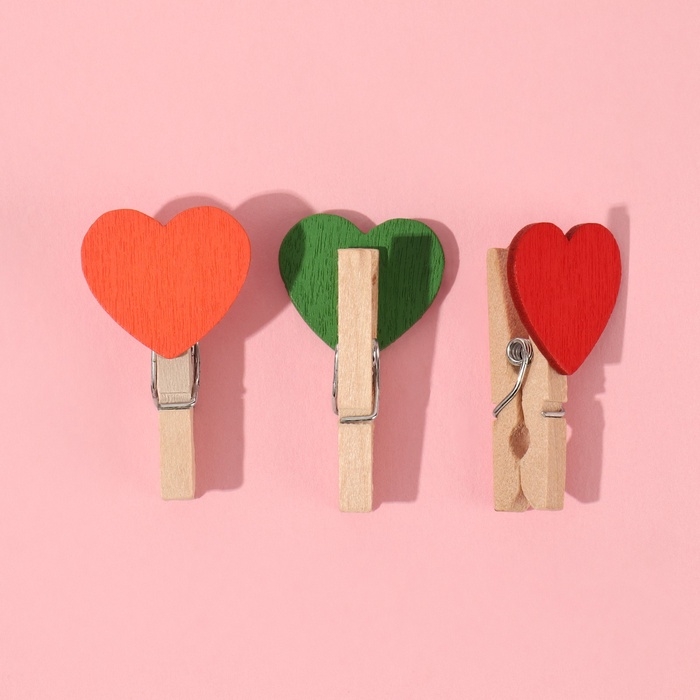 Прищепки для шитья «С сердцем», 3,5 × 2 × 1 см, 10 шт, цвет разноцветный Прищепки для шитья «С сердцем», 3,5 × 2 × 1 см, 10 шт, цвет разноцветный