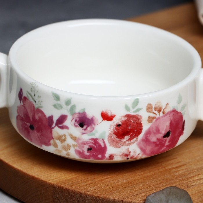Супница с ручками керамическая «Цветы», 10.5 х 5 см, 220 мл, цвет белый Супница с ручками керамическая «Цветы», 10.5 х 5 см, 220 мл, цвет белый