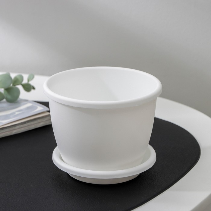 Горшок для цветов с поддоном «Афина», 500 мл, пластиковый, цвет белый