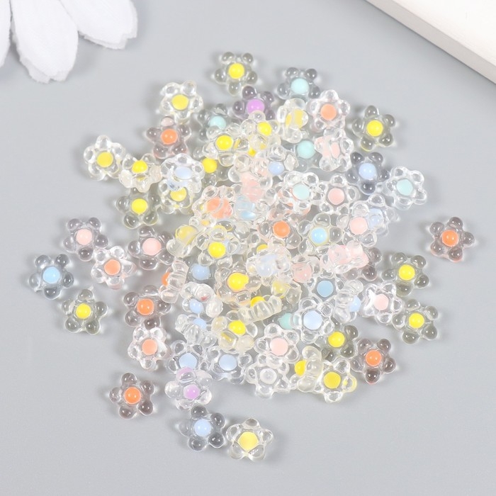 Декор для творчества пластик Декор для творчества пластик "Цветок с цветной серединкой" глянец набор 80 шт 0,7х0,7 см