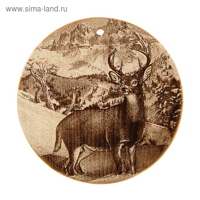 Доска из массива кедра «Олень», круглая, 18 × 18 см
