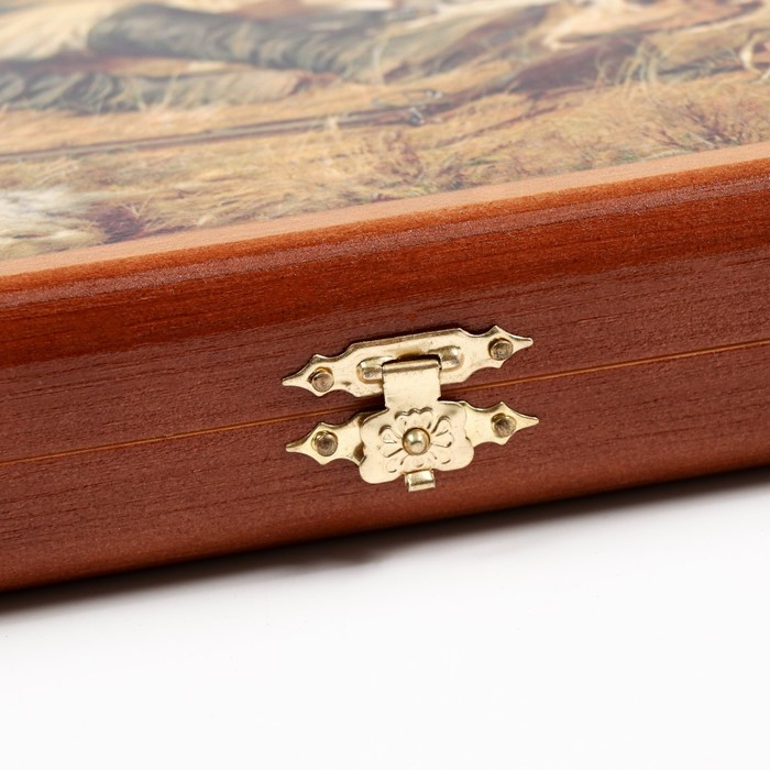 Нарды деревянные большие, настольная игра Нарды деревянные большие, настольная игра "Охотники на привале", 40 х 40 см, с шашками