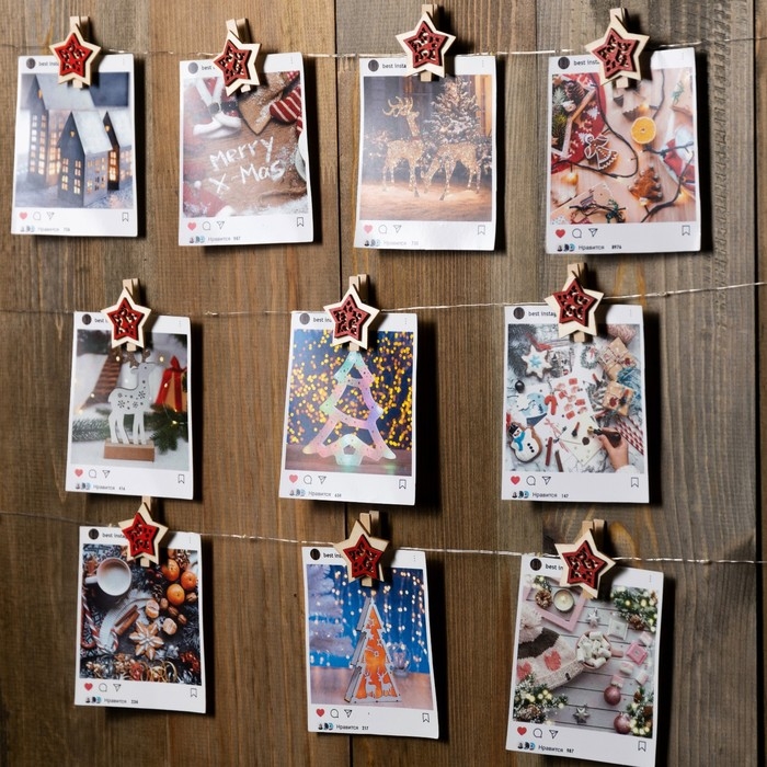 Гирлянда «Нить» 2 м роса с насадками «Прищепки-звёздочки», IP20, серебристая нить, 20 LED, батарейки ААх2 (не в комплекте), свечение тёплое белое Гирлянда «Нить» 2 м роса с насадками «Прищепки-звёздочки», IP20, серебристая нить, 20 LED, батарейки ААх2 (не в комплекте), свечение тёплое белое