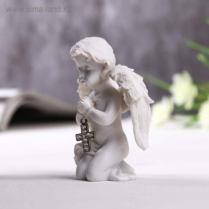 Сувенир полистоун Сувенир полистоун "Ангелочек с крестиком из страз" 8х6,5х4 см