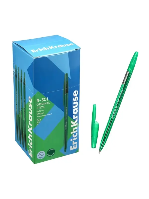 Ручка шариковая ErichKrause R=301 Stick Original, узел 1 мм, зеленая