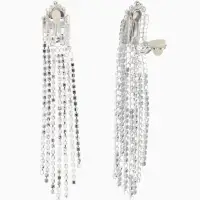 Серьги клипсы для ушей висячие со стразами QF &laquo;Вечеринка&raquo;, белые в серебре