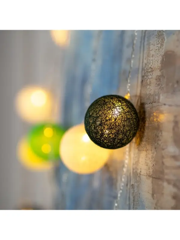 Гирлянда &laquo;Нить&raquo; 5 м с насадками &laquo;Клубки бело-зелёные&raquo;, IP20, прозрачная нить, 20 LED, свечение тёплое белое, 220 В