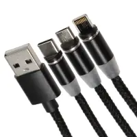 Кабель Luazon LN-6, microUSB/Type-C/Lightning - USB, 1 А, 1 м, магнитный разъем,
