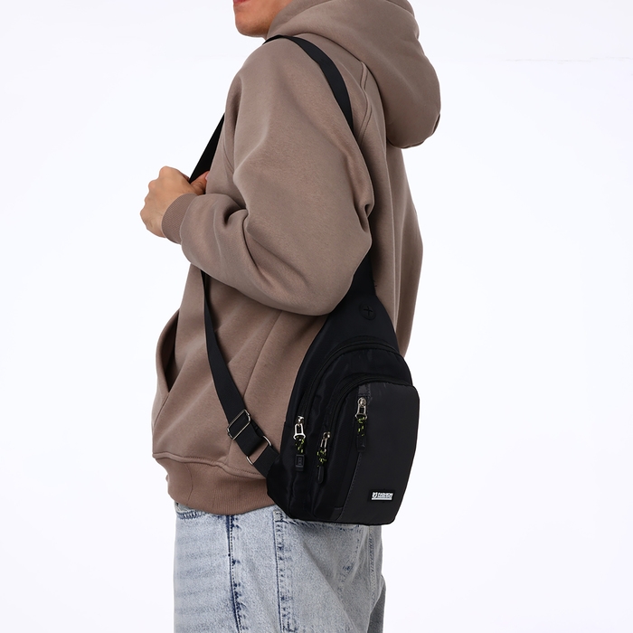 Сумка-слинг из текстиля, 3 наружных кармана, цвет серый Сумка-слинг из текстиля, 3 наружных кармана, цвет серый