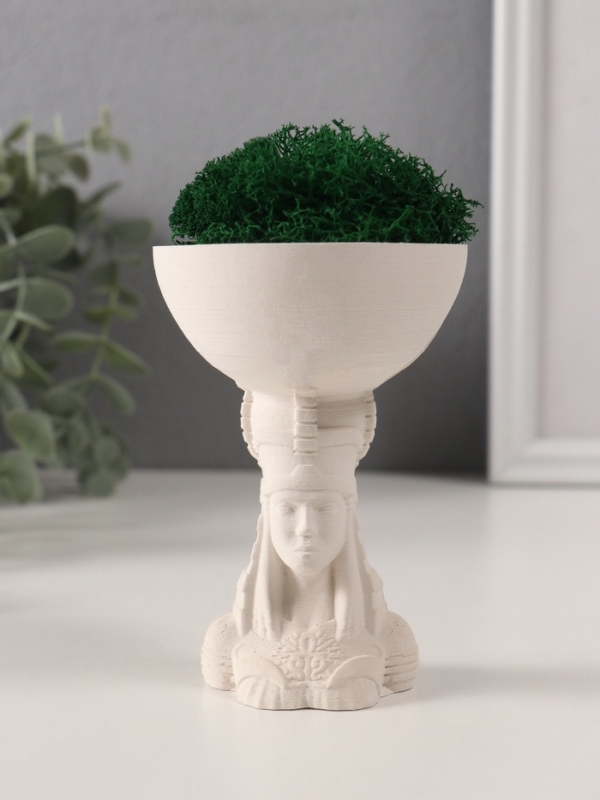 Кашпо бетонное  Кашпо бетонное "Египтянка" высота 10см, диаметр 7см белый со мхом (мох зелеый стабилиз)