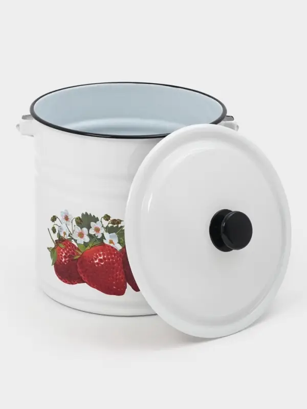 Ведро эмалированное, 12 л, с крышкой и ручкой, белое