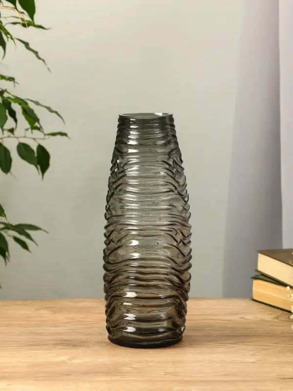 Ваза стекло настольная  Ваза стекло настольная "Ванесса" полосы, 30х12 см, серый