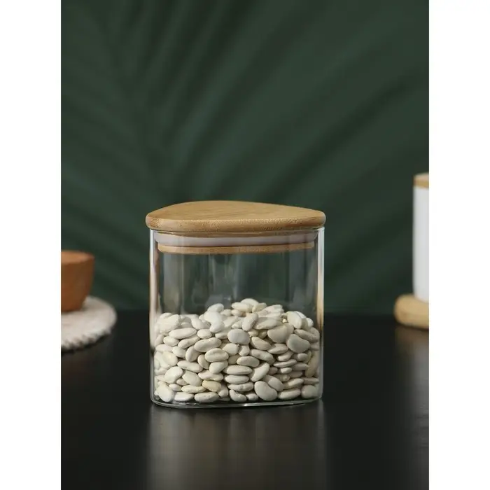 Банка стеклянная для сыпучих продуктов с бамбуковой крышкой BellaTenero «Эко. Треугольник», 500 мл, 10×10,8 см Банка стеклянная для сыпучих продуктов с бамбуковой крышкой BellaTenero «Эко. Треугольник», 500 мл, 10×10,8 см