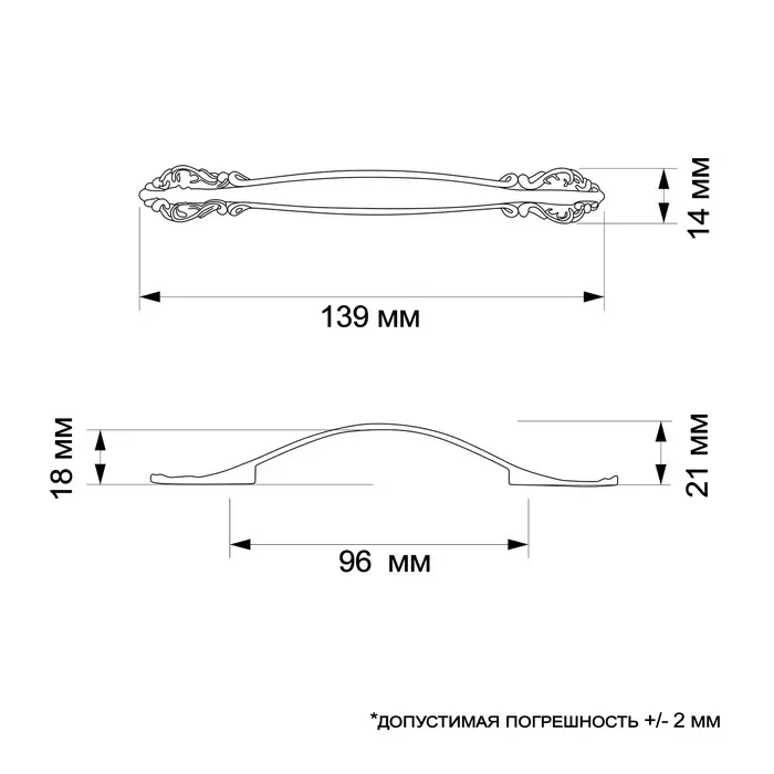 Ручка-скоба мебельная PC181, 96 мм, цвет медь