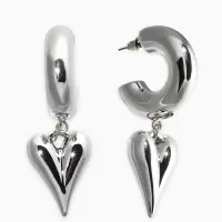 Серьги кольца с подвеской &laquo;Сердечки&raquo;, d=2.5 см, цвет серебро