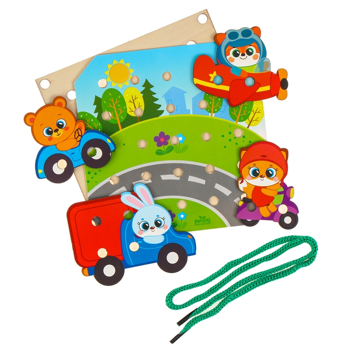 Деревянная игрушка-шнуровка «Транспорт», 15×15 см Деревянная игрушка-шнуровка «Транспорт», 15×15 см