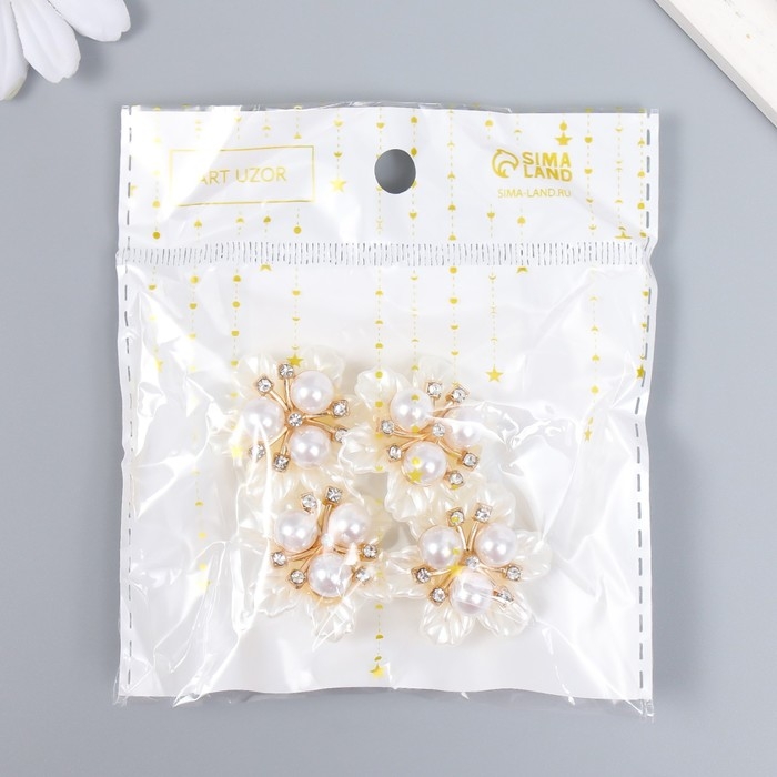 Декор для творчества металл, пластик Декор для творчества металл, пластик "Цветок с жемчужинами" стразы 1,8х3,4х3,4 см