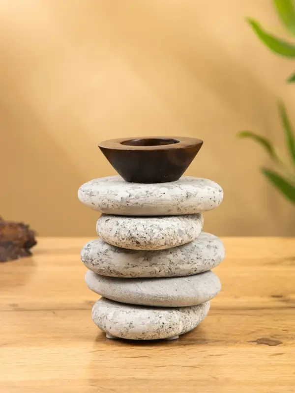 Подсвечник "Каменная башня" камень 10х10х13 см, цв. серый